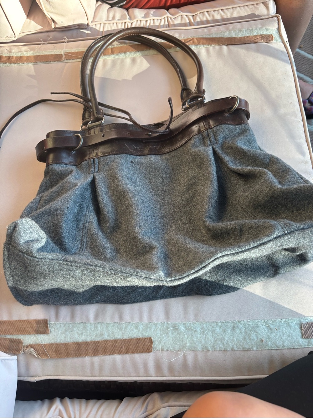 brunello cucinelli Women’s Gray Wool Tote Bag with Dark Brown Trim